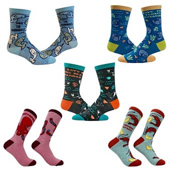Womens Cute Ocean Animals Socks Bundle 5 Pack Socks With Funny Graphics for Ladies