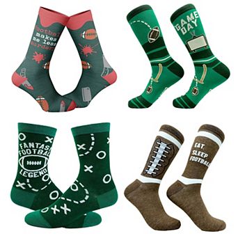 Mens Funny Football Socks Bundle 4 Pack Socks With Awesome Graphics for Men