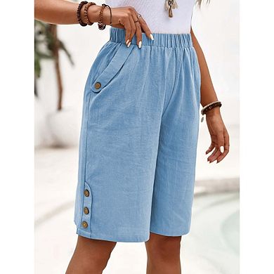 Women's Solid Color Elastic Waist Harem Pants with Pockets