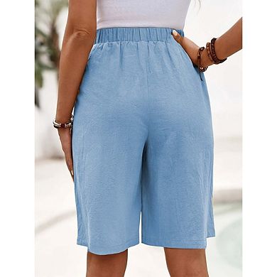 Women's Solid Color Elastic Waist Harem Pants with Pockets