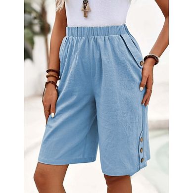Women's Solid Color Elastic Waist Harem Pants with Pockets