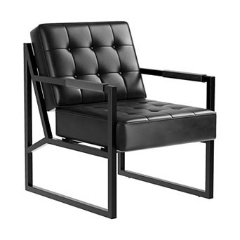 Mid Century Modern Accent Chair Faux Leather Armchair Club Chair for Living Room Reception Office