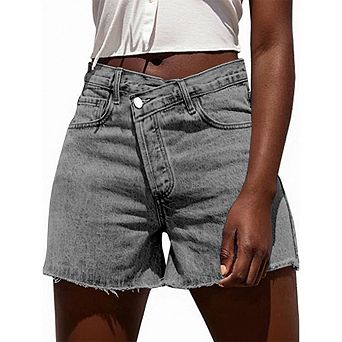 Women High Waisted Stretchy Casual Distressed Ripped Raw Hem Jean Shorts