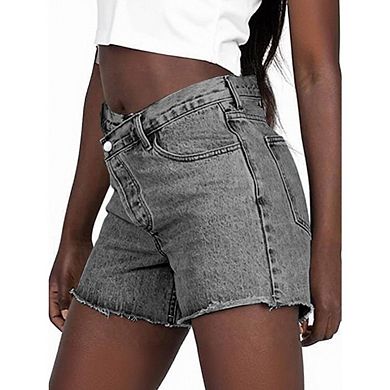 Women High Waisted Stretchy Casual Distressed Ripped Raw Hem Jean Shorts