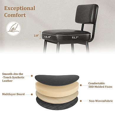 Bar Stool set of 2, High Stools, Cushioned Bar Stools with Backrest and Footrest