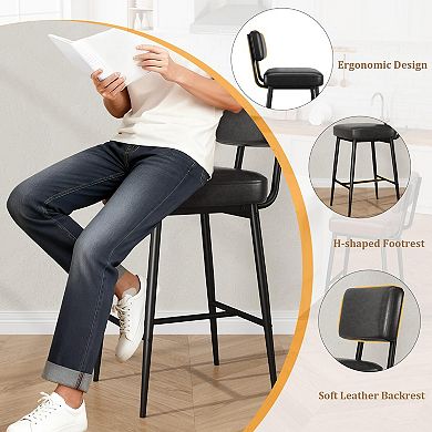 Bar Stool set of 2, High Stools, Cushioned Bar Stools with Backrest and Footrest