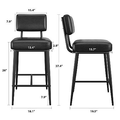 Bar Stool set of 2, High Stools, Cushioned Bar Stools with Backrest and Footrest