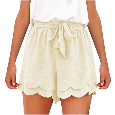 Women's Ruffle Casual Drawstring Elastic Waist Beach Lightweight Flowy Shorts with Pockets
