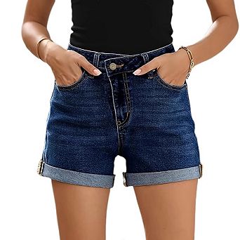 Women's High Waisted Stretch Casual Folded Hem Jean Shorts