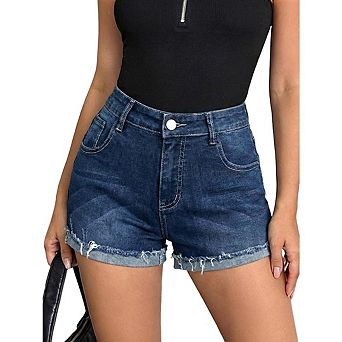 Women's High Waisted Stretch Casual Folded Hem Jean Shorts