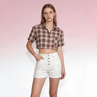 Womens High Waisted Stretchy Trendy Button Fly Rolled Hem Casual Jean Shorts