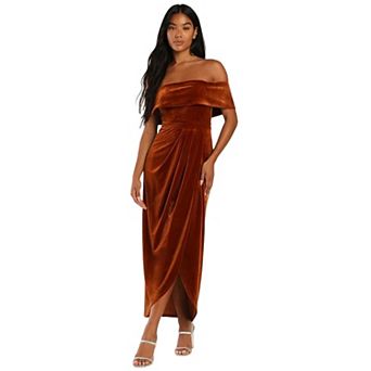Women's Off-the-Shoulder Midi Dress. Wrap Tulip Hem Party Dress