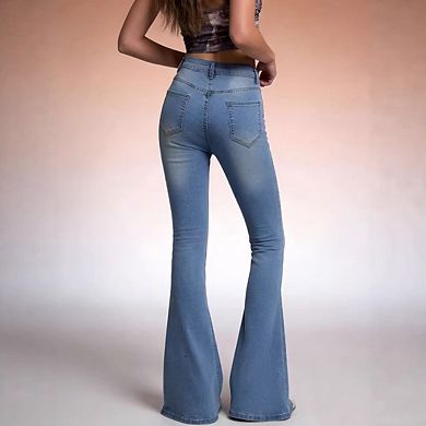 Women's Bell Bottom High Waisted Wide Leg Stretchy Denim Pants