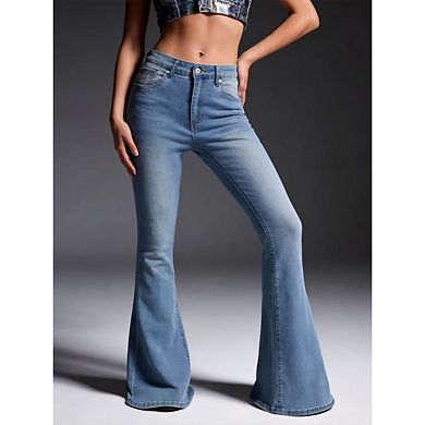 Women's Bell Bottom High Waisted Wide Leg Stretchy Denim Pants