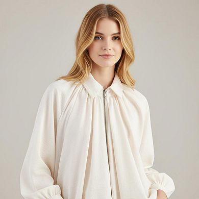 Women's Fashionable Loose Batwing Sleeve Zip Up Bomber Jacket
