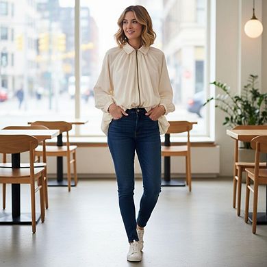 Women's Fashionable Loose Batwing Sleeve Zip Up Bomber Jacket