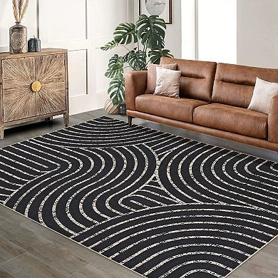 Modern Rainbow Easy Jute Area Rugs, Washable Boho Abstract Natural Contemporary Runners Carpet