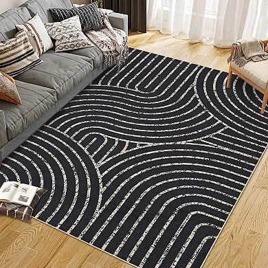 Modern Rainbow Easy Jute Area Rugs, Washable Boho Abstract Natural Contemporary Runners Carpet