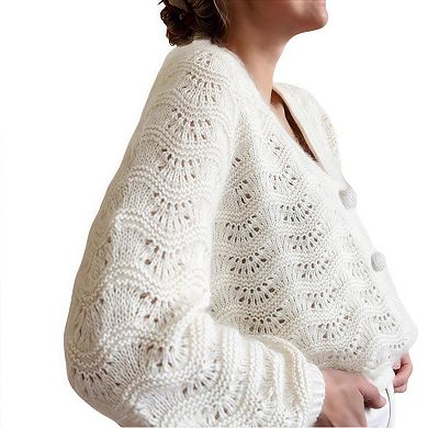 Womens Crochet Long Sleeve Cardigan Lightweight V Neck Button Down Front Knit Sweater Jumper