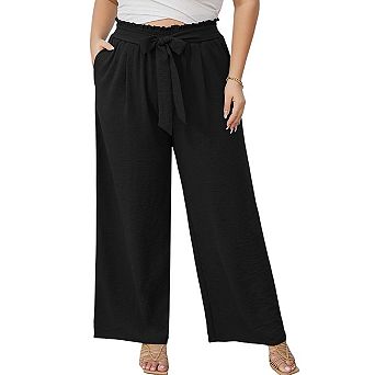 Womens Plus Size Wide Leg Pants Casual Elastic High Waist Palazzo Lounge Pants with Pockets