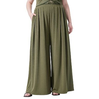 Women's Plus Size Wide Leg Pants High Waisted Flowy Palazzo Pants with Pockets for Cruise Vacation
