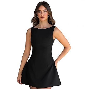 Womens Summer Sleeveless Mini Dress Elegant Classy Boat Neck A Line Cocktail Party Short Dresses