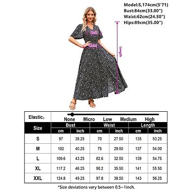 Women's Summer Wrap Up Floral Print V Neck Short Sleeved Ruffled Dress