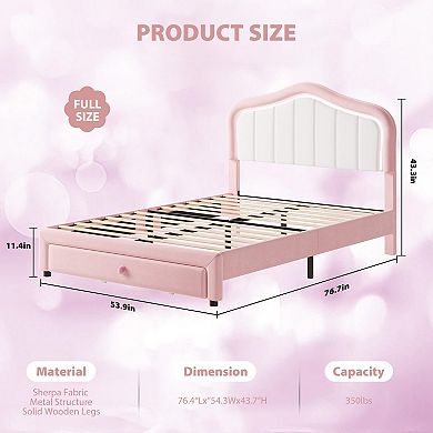 Upholstered Twin Platform Bed Frame with LED Lights & Storage Drawer Soft Headboard