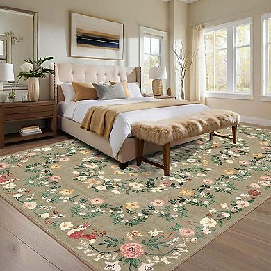 Washable Floral Runner Rug Soft Kitchen Mat Non Slip Carpet Stain Resistant Laundry Bathroom Rug