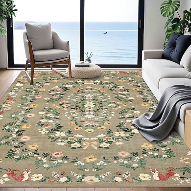 Washable Floral Runner Rug Soft Kitchen Mat Non Slip Carpet Stain Resistant Laundry Bathroom Rug