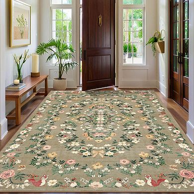 Washable Floral Runner Rug Soft Kitchen Mat Non Slip Carpet Stain Resistant Laundry Bathroom Rug