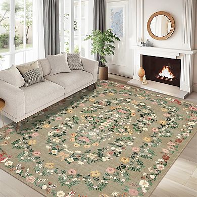 Washable Floral Runner Rug Soft Kitchen Mat Non Slip Carpet Stain Resistant Laundry Bathroom Rug