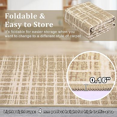 Modern Plaid Washable Runner Rug, No Slip Low Pile Geometric Carpet for Entryway Kitchen Living Room