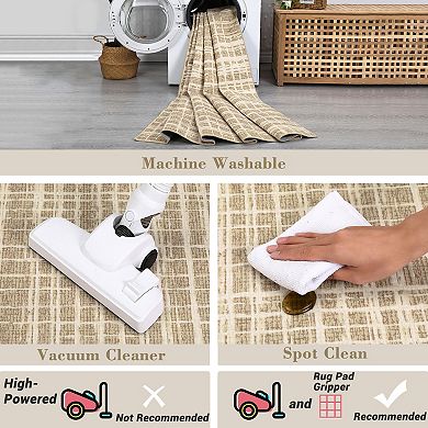 Modern Plaid Washable Runner Rug, No Slip Low Pile Geometric Carpet for Entryway Kitchen Living Room