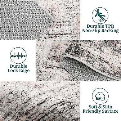 Vintage Low Pile Area Rug Distressed Abstract, Soft Machine Washable Non-Slip Carpet for Living Room
