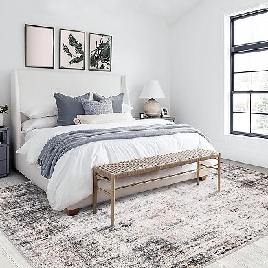 Vintage Low Pile Area Rug Distressed Abstract, Soft Machine Washable Non-Slip Carpet for Living Room