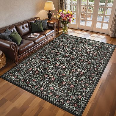 Washable Runner Rug Non-Slip, Low Pile, Vintage Floral Carpet, Soft, Mark Resistant