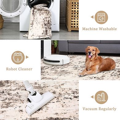 Modern Abstract Pattern Washable Area Rug , Non-Slip Soft Low Pile Carpet for Living Room Bedroom