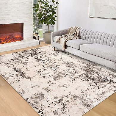 Modern Abstract Pattern Washable Area Rug , Non-Slip Soft Low Pile Carpet for Living Room Bedroom
