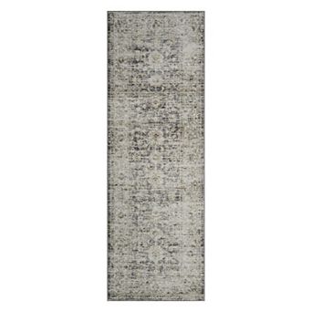 Vintage Floral Washable Area Rug, Antiqued Non-Slip Low Pile Soft Carpet for Living Room Bedroom