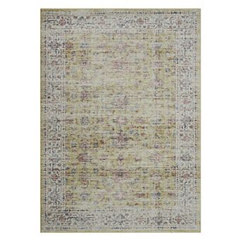 Vintage Floral Washable Area Rug, Antiqued Non-Slip Low Pile Soft Carpet for Living Room Bedroom