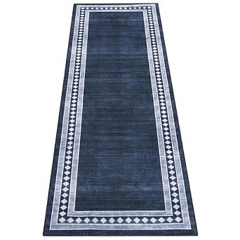 Geometric Diamond Border Washable Area Rug, Modern Non-Slip Low Pile Carpet for Living Room Bedroom
