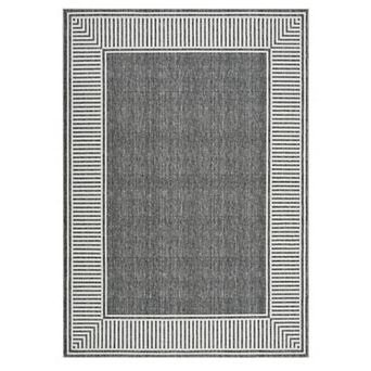 Modern Stripe Edged Washable Area Rug, Non-Slip Soft Low Pile Stain Resistant Carpet for Living Room
