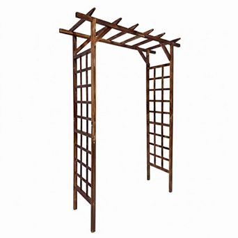 Wood Garden Arbor with Lattice, 7FT Wooden Trellis for Plant Climbing Outdoor Wedding Decor