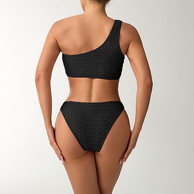 Women’s One Shoulder Bikini Set Breathable Two Piece Swimsuit Bathing Suit Summer Swimwear