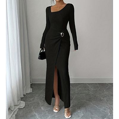 knit maxi bodycon dress Ribbed Knit Maxi Cami Dress with Side Slit