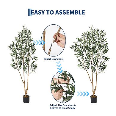 6FT Artificial Olive Tree with Woven Basket, Faux Olive Plant with Silk Leaves & Realistic Fruits