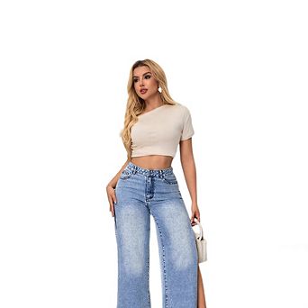 Women's Drawstring Straight-Leg Pants, High-Waisted Elastic Waist Wide Leg Straight Leg Long Pants