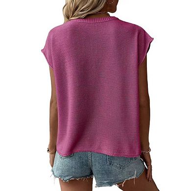 Women's Cap Sleeve Sweater Vests Casual Knit Crew Neck Sleeveless Tank Tops Pullover Sweaters