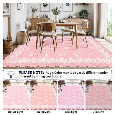 Rugs for Living Room Cute Scalloped Rug for Girls Bedroom Washable Rugs ...
